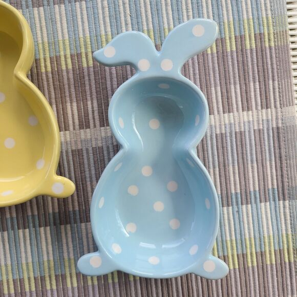 Ceramic Pastel Polka Dot Bunny Shaped Trinket Dishes Set Of Three Easter Spring - Picture 5 of 9